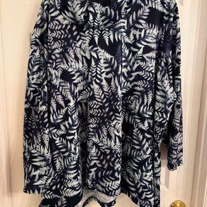 Catherines, Fleece Top, Cowl Neck , Navy Blue with leaf print, Size 5X